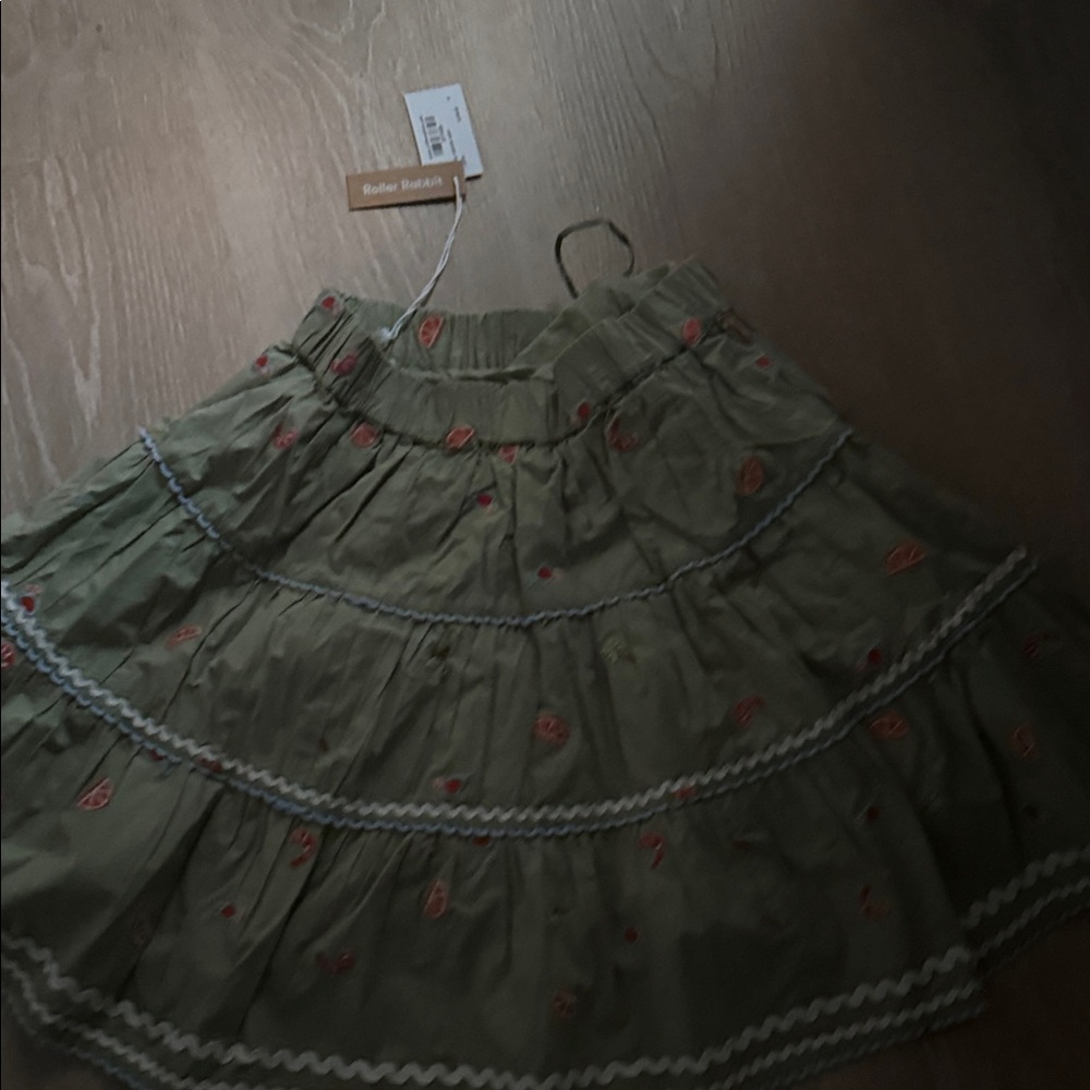 Roller Rabbit Green Embroidered A-Line Skirt